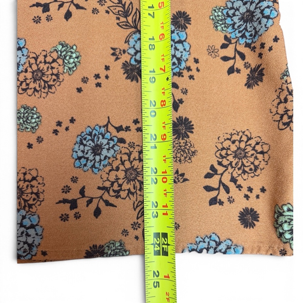 Sonoma Floral Boho Blouse Rust Orange Blue Green Ruffle Front Long Sleeve Size M - Picture 13 of 14